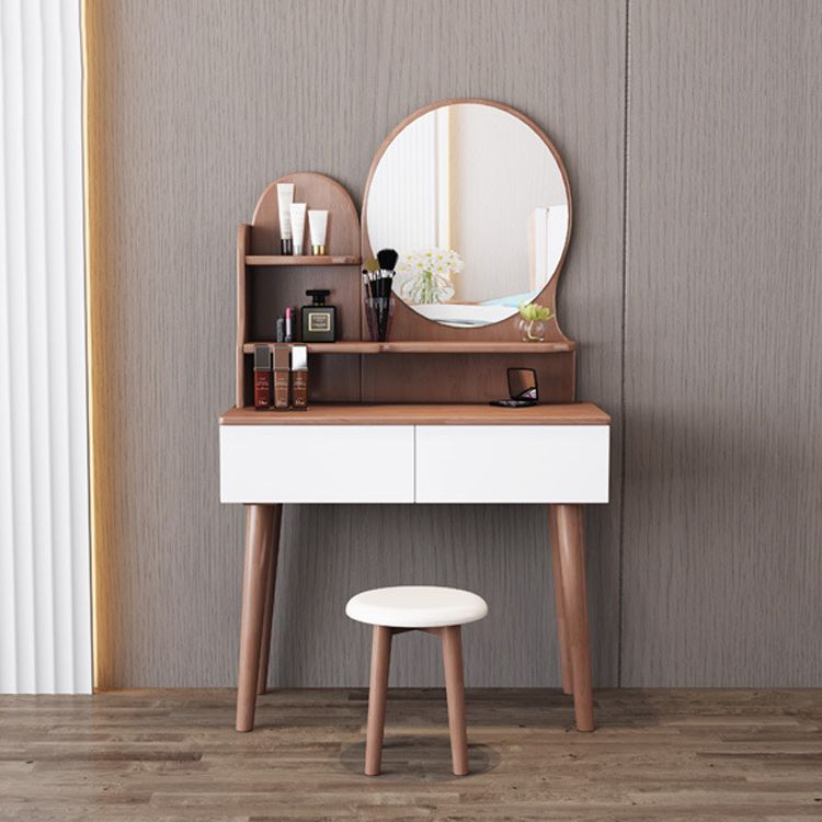 Comò in legno massiccio scandinavo vanità set con sgabelli e 2 cassetti