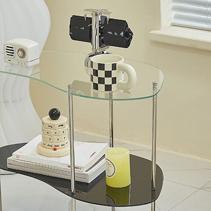 Modern Gambe in vetro 4 gambe a doppio livello tavolino accento a forma naturale