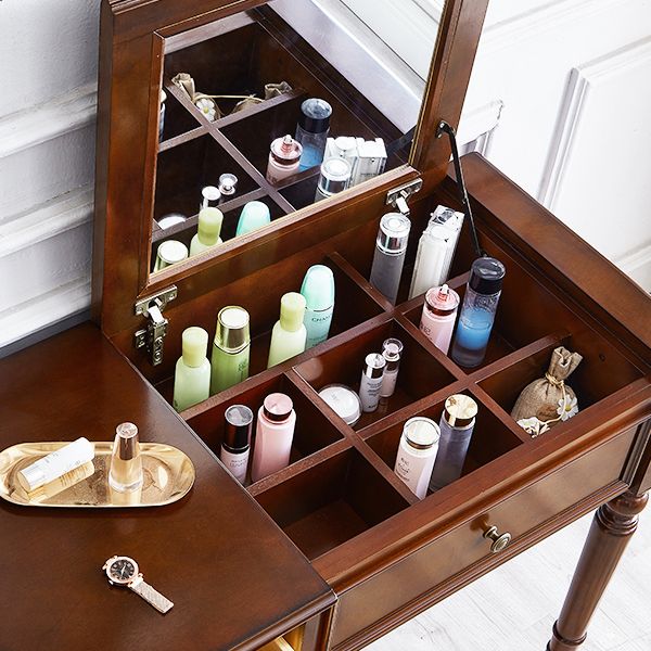 Magno de tocador de maquillaje de madera sólida tradicional tocador de tocador de dormitorio con cajón