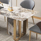 Luxuriöses rechteckiges Esszimmer-Set, 1/2/3/5/6/7/9-teilig, Esstisch-Set mit gesinterter Steinplatte