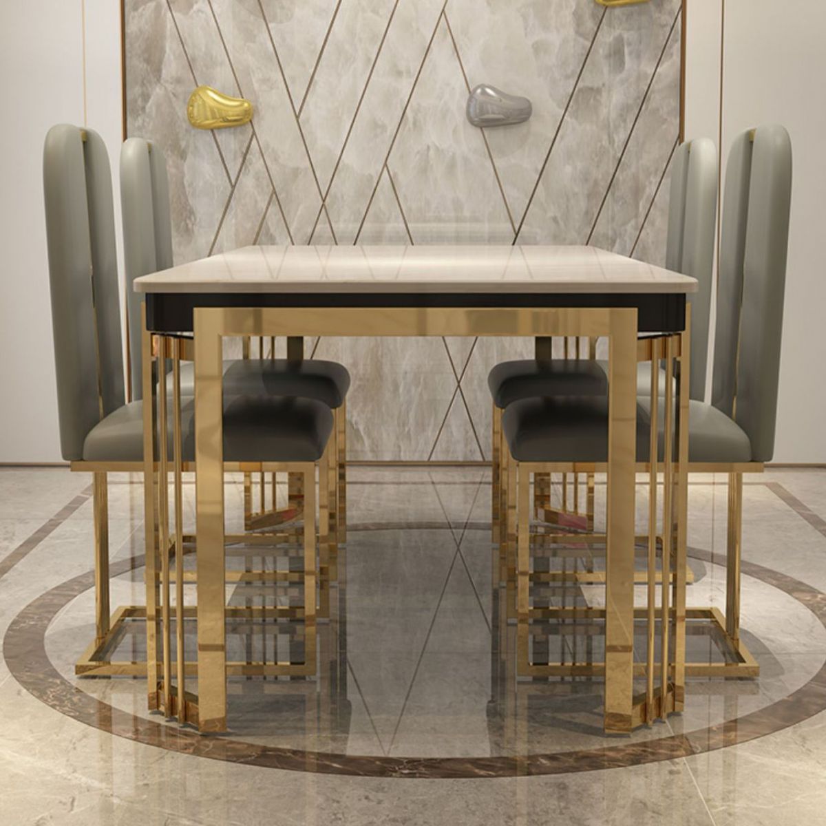 Tavolo da pranzo rettangolare in stile glam con base in metallo con 4 gambe