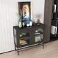 Modern Black Iron Sideboard Glass Doors Cabinets Dining Server for Living Room Clearhalo 'buffet_sideboard' 'Buffets & Sideboards' 'furn' 'furn_buffet_sideboard' 'Furniture' 'furniture_buffet_sideboard' 'Kitchen & Dining Furniture' 1200x1200_716445cb-3263-44f4-af55-e19b93b7e796