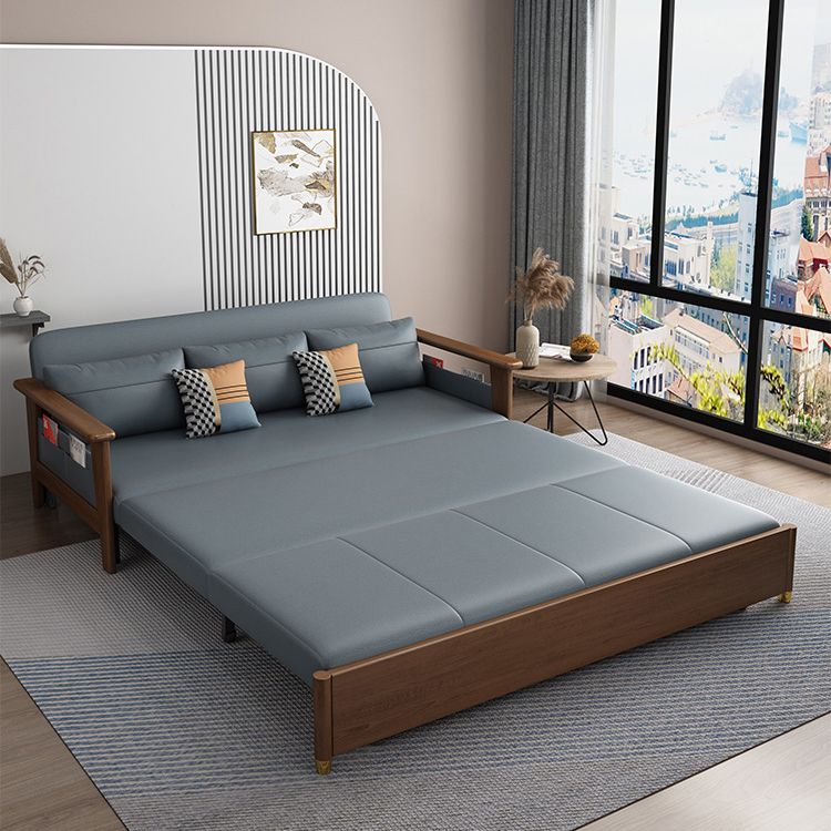 Convertible Square Arm Sofa with Pillows Faux Leather Sofa Bed in Blue Clearhalo 'furn' 'furn_sofas' 'Furniture' 'Living Room Furniture' 'Sofa' 'sofas' 1200x1200_7169b648-442c-47c8-afb0-f3445e97b416