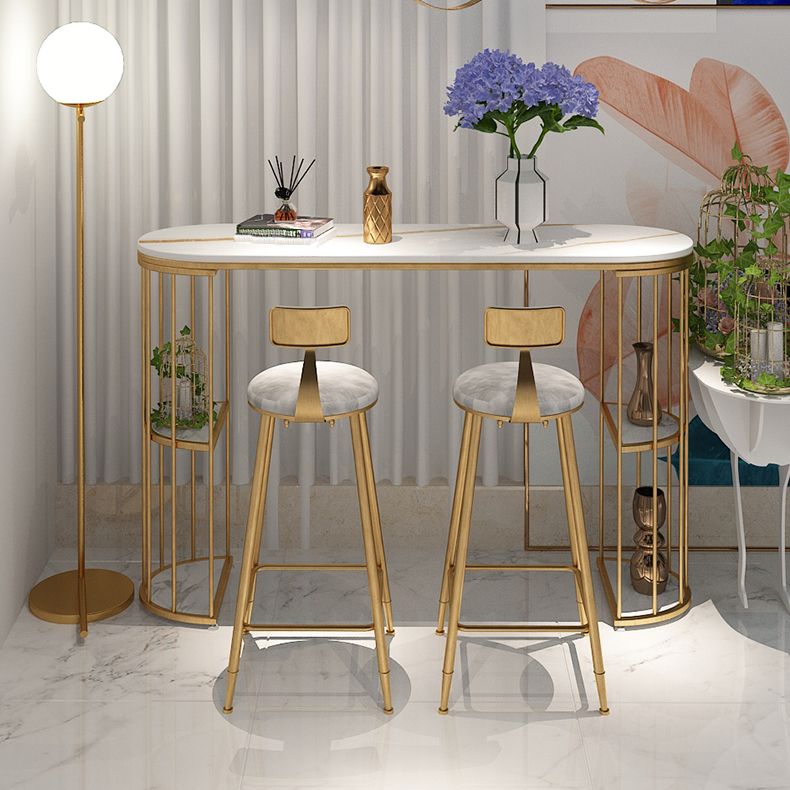 Glam Iron Bar Table Faux Marble Oval Top 41.3"H Bistro Table with Storage Clearhalo 'Bar Furniture' 'Bar Tables' 'bar_tables' 'furn' 'furn_bar_tables' 'Furniture' 'furniture_bar_tables' 'Kitchen & Dining Furniture' 'kitchen&dining_furn' 'kitchen' 1200x1200_716aadc1-e63f-4704-b140-7c467598e21b