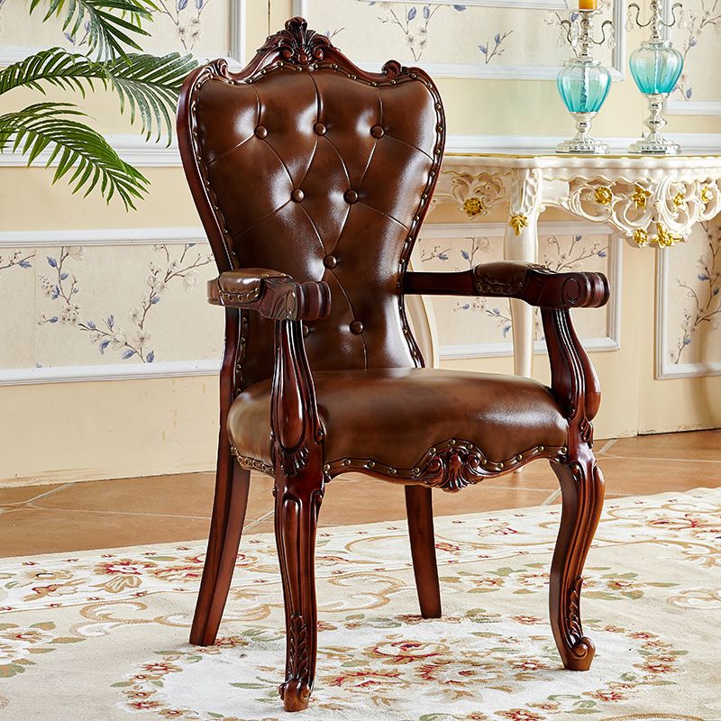 Victorian Dining Arm Chair Solid Back Side Chair with Wood Legs for Home Use Clearhalo ' kitchen&dining_furn' 'Dining Chairs' 'Dining Tables & Seating' 'dining_chair' 'furn' 'furn_dining_chair' 'Furniture' 'furniture_dining_chair' 'Kitchen & Dining Furniture' 'kitchen' 1200x1200_716bab4a-7737-4e58-a719-422aeb2c9cd4