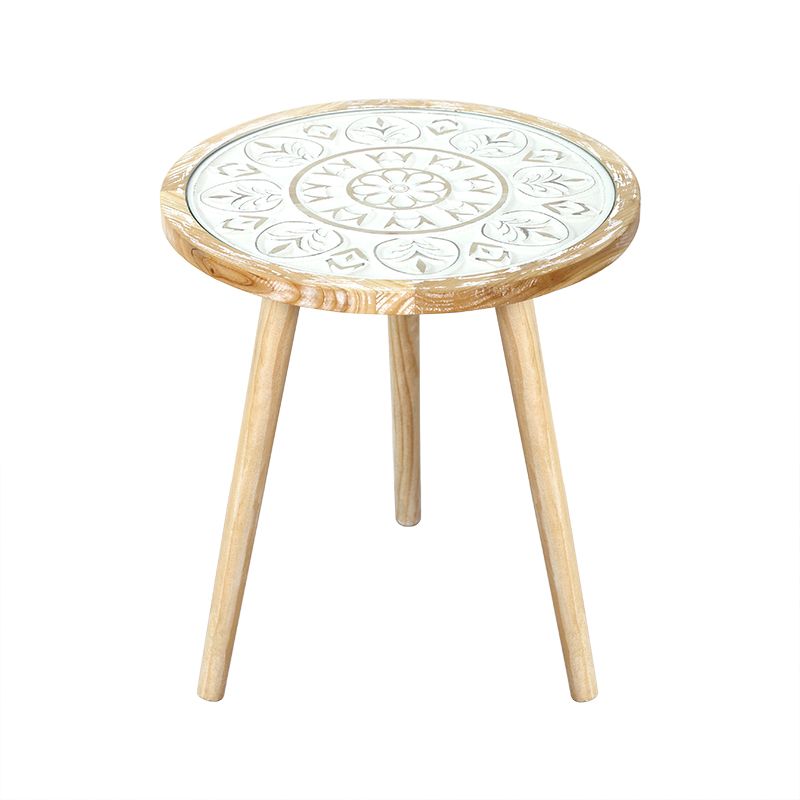 French Country 3 Legs Sofa Side Accent Table Solid Wood Round End Table