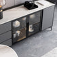 Moderno server da pranzo in legno di vetro con mobile sideboard in legno con 3 cassetti