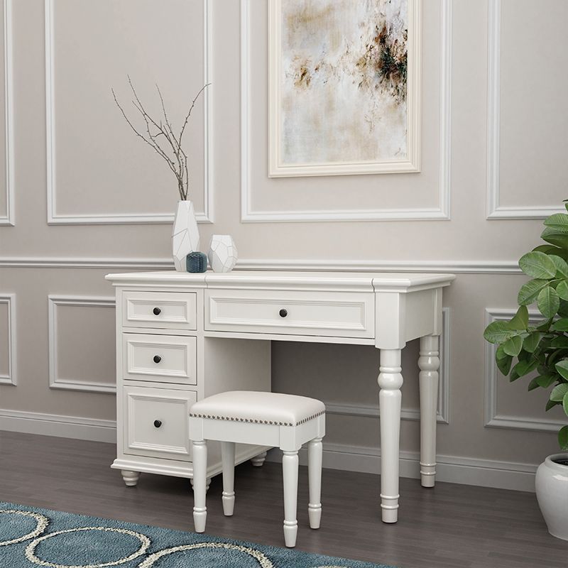 Solid Wood Flip-top Vanity Set Traditional Vanity Desk in White