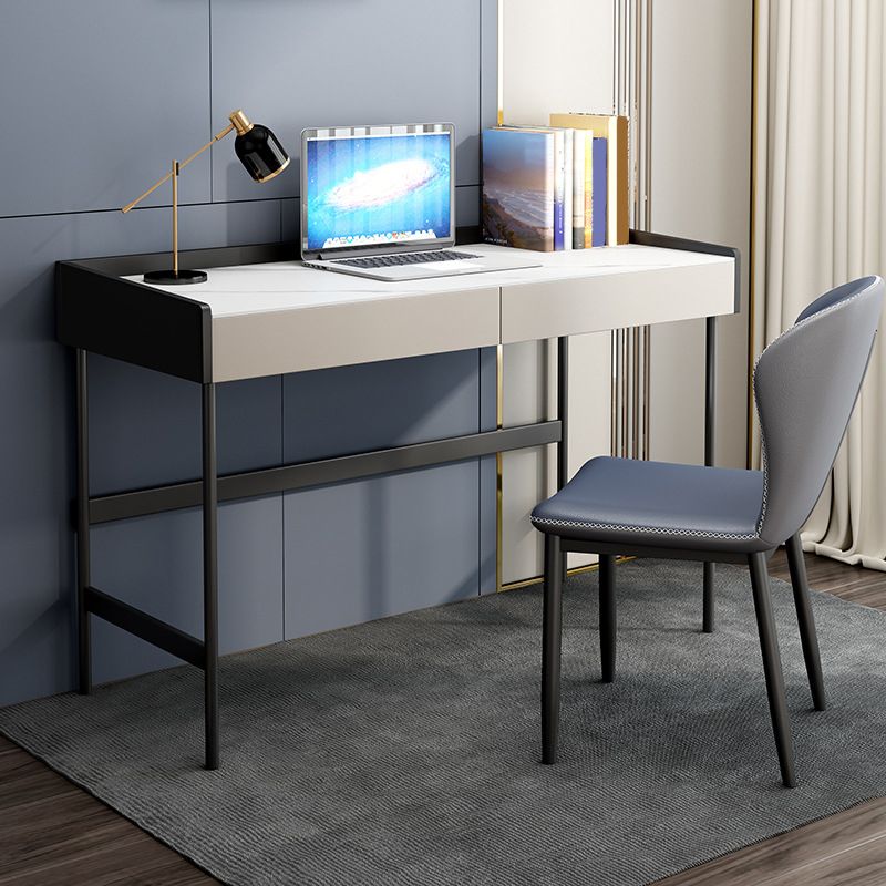 2 laden Office Desk Stone rechthoekig schrijfbureau met ijzeren benen