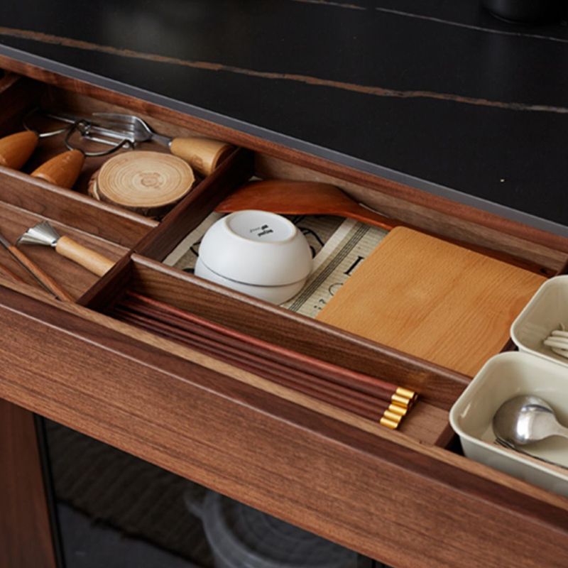 Aparador de madera maciza moderna con 3 cajones puerta de vidrio en marrón