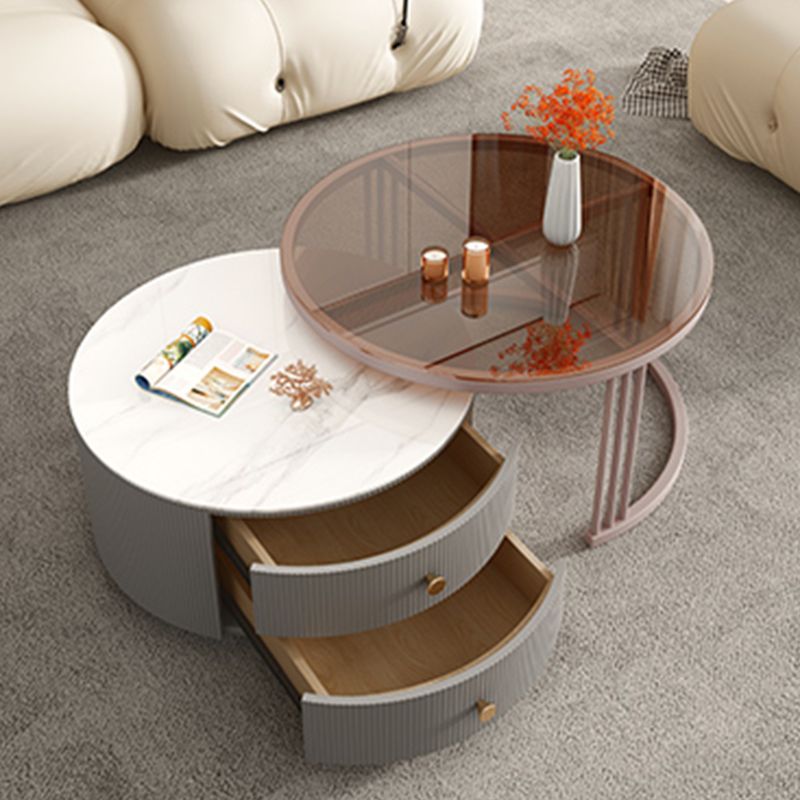 Glam Nesting Coffee Table Set Frame Round Slate Coffee Table with Drawers Clearhalo 'Coffee & Accent Tables' 'Coffee Tables' 'coffee_tables' 'furn' 'furn_coffee_tables' 'Furniture' 'Living Room Furniture' 1200x1200_717d9c3f-3c62-4a55-b36c-47d614a01f36