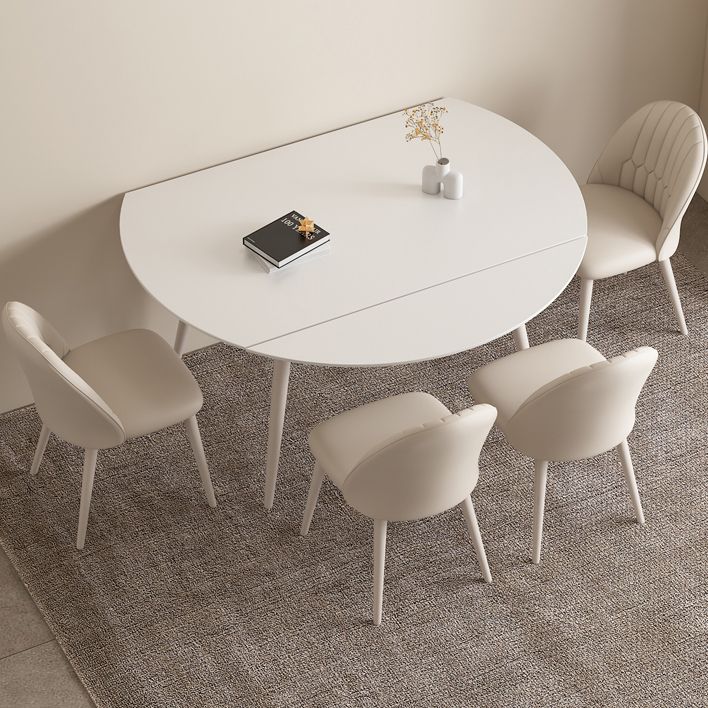 Modern Round Stone Dining Table Extendable for Small Spaces in White Clearhalo 'Dining Tables & Seating' 'Dining Tables' 'dining_table' 'furn' 'furn_dining_table' 'Furniture' 'Kitchen & Dining Furniture' 1200x1200_718132a7-ee08-4ffd-877b-2b6d5985bf3b