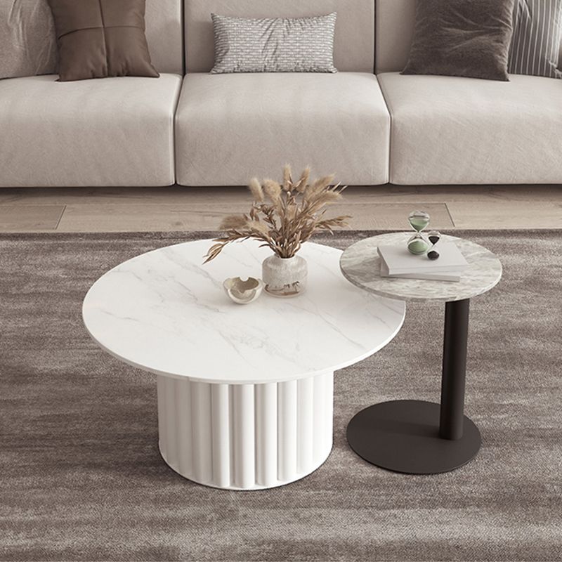 Slate Top Coffee Cocktail Table Modern Round Pedestal Coffee or End Table