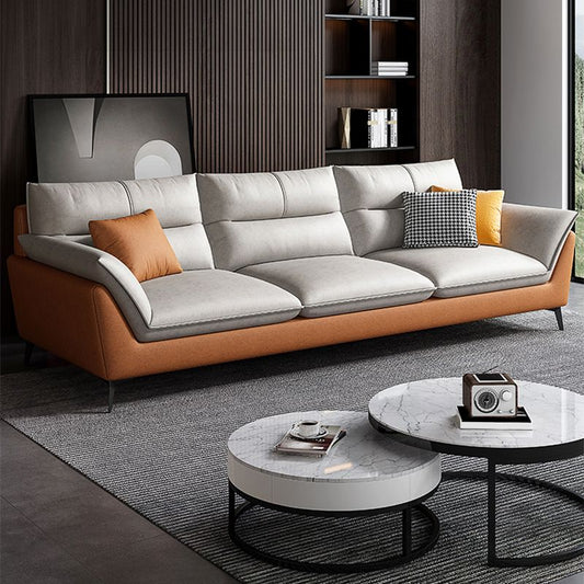 Cream Faux Leather High Back Pillow Top Arm Sofa/Sectional with Stain-Resistant Clearhalo 'furn' 'furn_sectionals' 'Furniture' 'Living Room Furniture' 'Sectionals' 1200x1200_7185dcfb-df17-4c23-8275-24e8dde82765