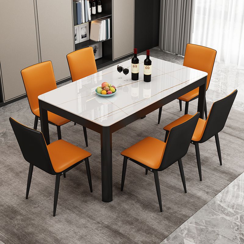 Rechthoekige eettafel Modern glazen tafelblad met zwarte stalen poten
