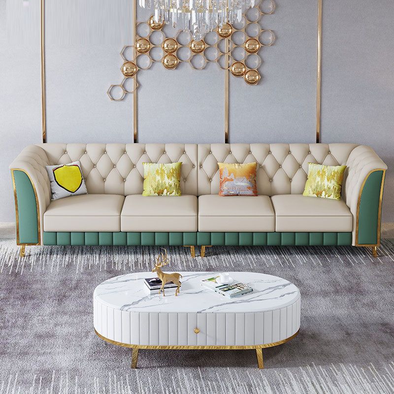 Leather Tuxedo Arm Sectional Sofa 33.46"High Tufted Split-Back Sofa