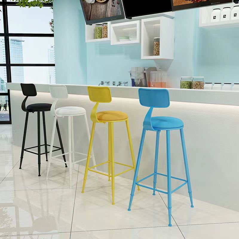 Nordic Armless Backrest Counter Stool Iron Couture Bar Stool with Cushion and Pedal Clearhalo 'Bar Furniture' 'Bar Stools' 'bar_stools' 'furn' 'furn_bar_stools' 'Furniture' 'Kitchen & Dining Furniture' 1200x1200_718e13b8-8013-4bb7-8d2e-4a6675d51589