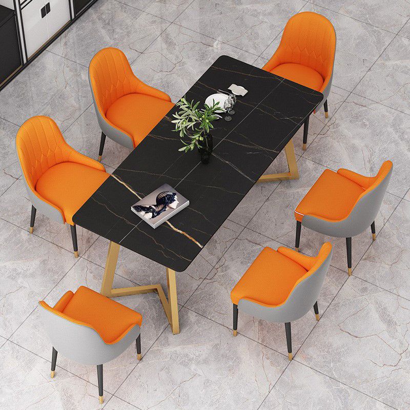 Modernes rechteckiges Esstisch-Set, 1/4/7-teilig, Dinette-Set mit Sintersteinplatte
