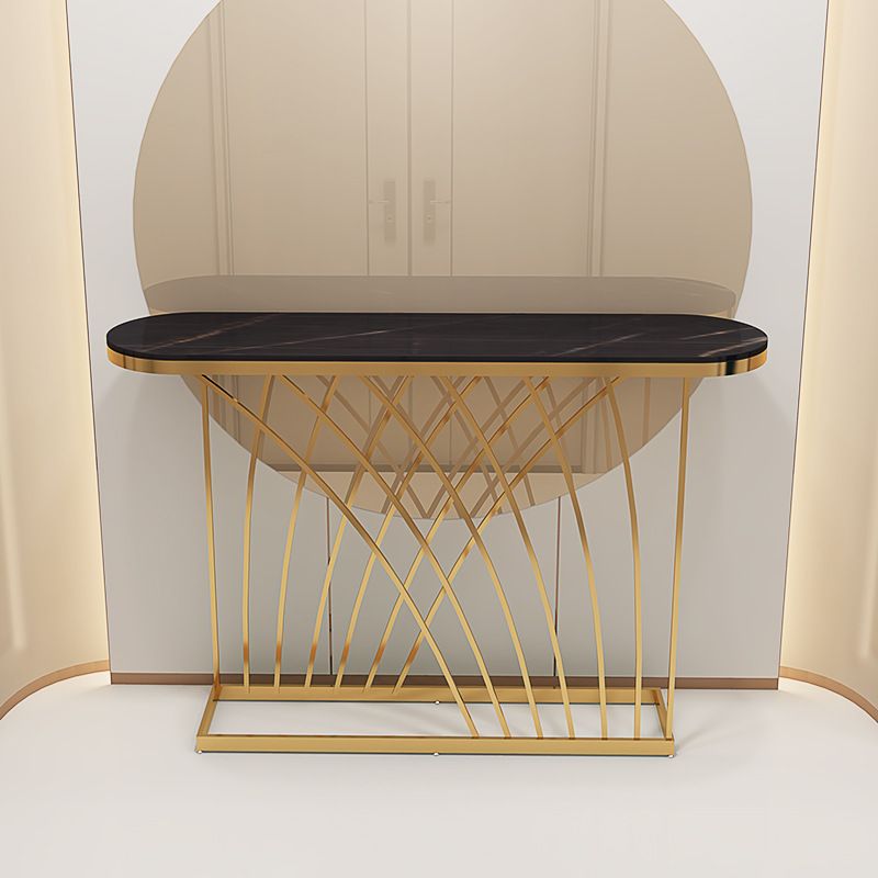Glam Marble Console Table Oval Stain Resistant Console Sofa Table for Hall
