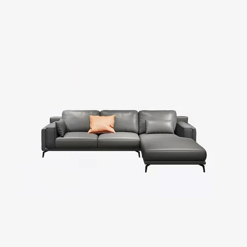 Square Arm Grey Pillowed Back Cushions Splayed Wooden Legs Sofa Clearhalo 'furn' 'furn_sectionals' 'Furniture' 'furniture_sectionals' 'kitchen' 'kitchen_sectionals' 'Living Room Furniture' 'Sectionals' 1200x1200_7194e782-a6a7-489f-afb4-e0d9f6d76ee8