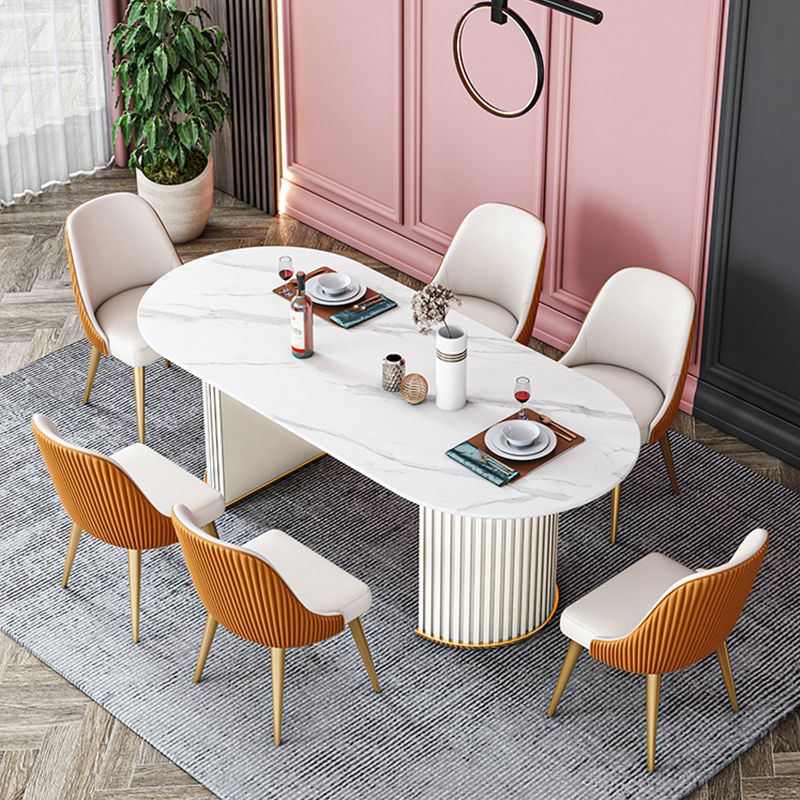 Glam Sintered Stone Top Kitchen Dining Table Oval Standard Dining Table with Double Pedestal Bases Clearhalo ' dining_table' 'Dining Tables & Seating' 'Dining Tables' 'furn' 'furn_dining_table' 'Furniture' 'furniture_dining_table' 'Kitchen & Dining Furniture' 'kitchen&dining_furn' 'kitchen' 'kitchen_dining_table' 1200x1200_719c58c4-3a61-4864-8aa3-8c3ea7beb495