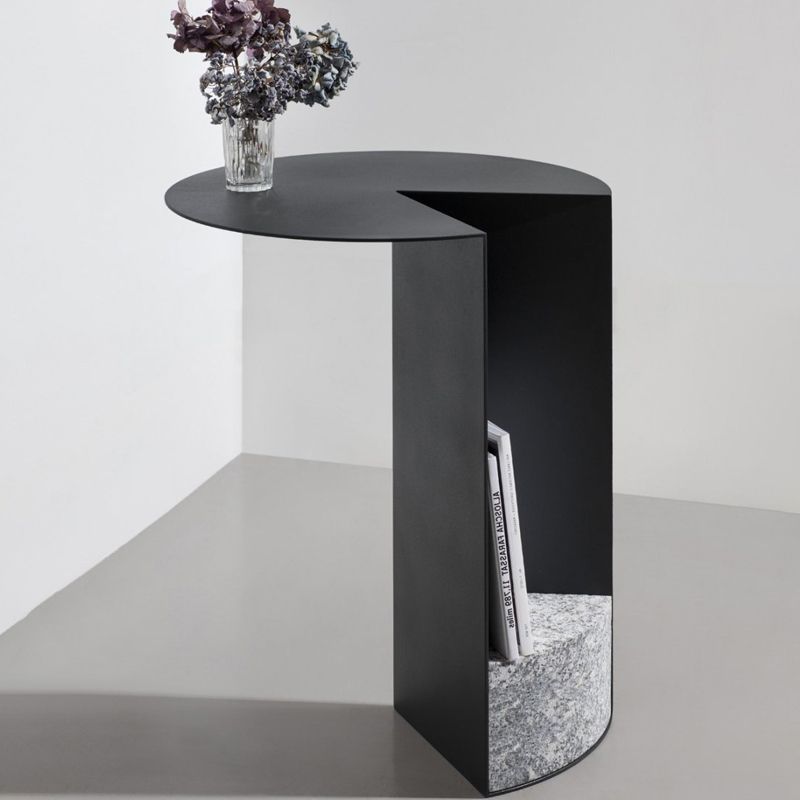 Mid-century Modern Round Side Table with Storage Pedestal End Table