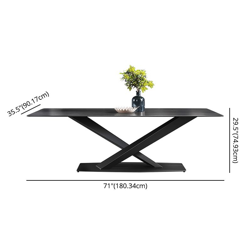 Modern Sintered Stone Rectangular DiningTable with Metal Base Black TableSet for Home Clearhalo 'Dining Room Sets' 'Dining Tables & Seating' 'dining_room_set' 'Furniture' 'furniture_dining_room_set' 'Kitchen & Dining Furniture' 'kitchen&dining_furn' 'kitchen' 1200x1200_719f4d5a-0a39-4167-af32-91f3a3d2aff4