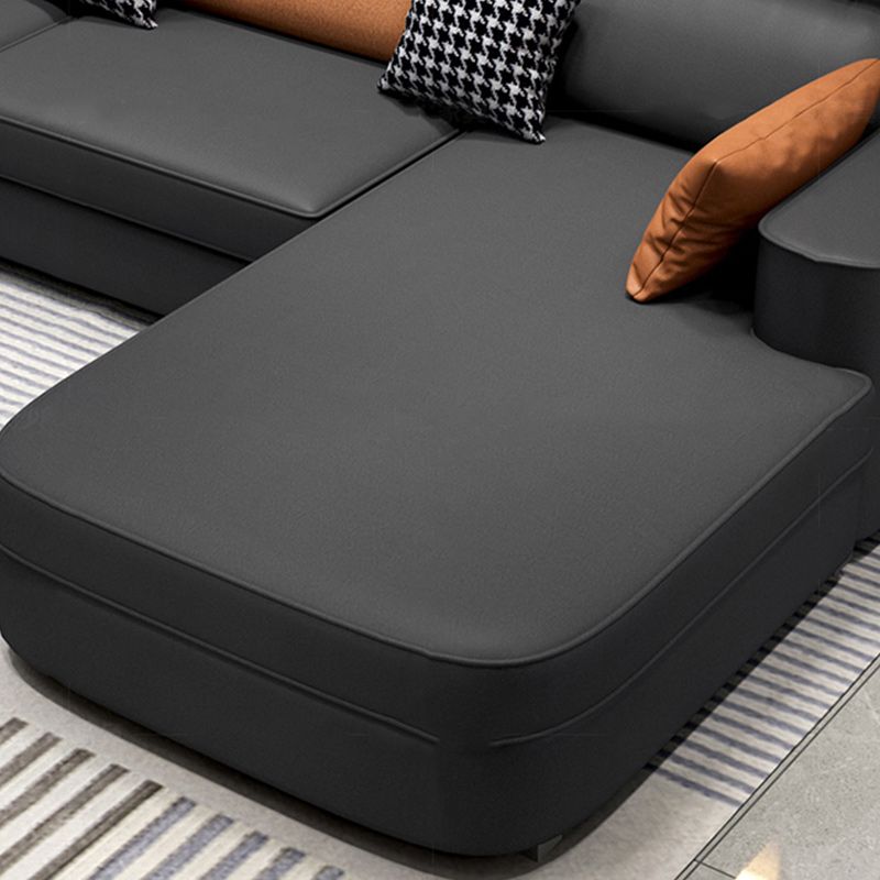 Scandinavian Pillowed Back Cushions Stain-Resistant Faux Leather Sofa