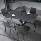 Modern Style Dining Table Rectangle Sintered Stone Pedestal Table with Black Frame Clearhalo ' dining_table' 'Dining Tables & Seating' 'Dining Tables' 'furn' 'furn_dining_table' 'Furniture' 'furniture_dining_table' 'Kitchen & Dining Furniture' 'kitchen&dining_furn' 'kitchen' 'kitchen_dining_table' 1200x1200_71a5d078-9efd-4bf2-9bb7-80f9a7b8880f