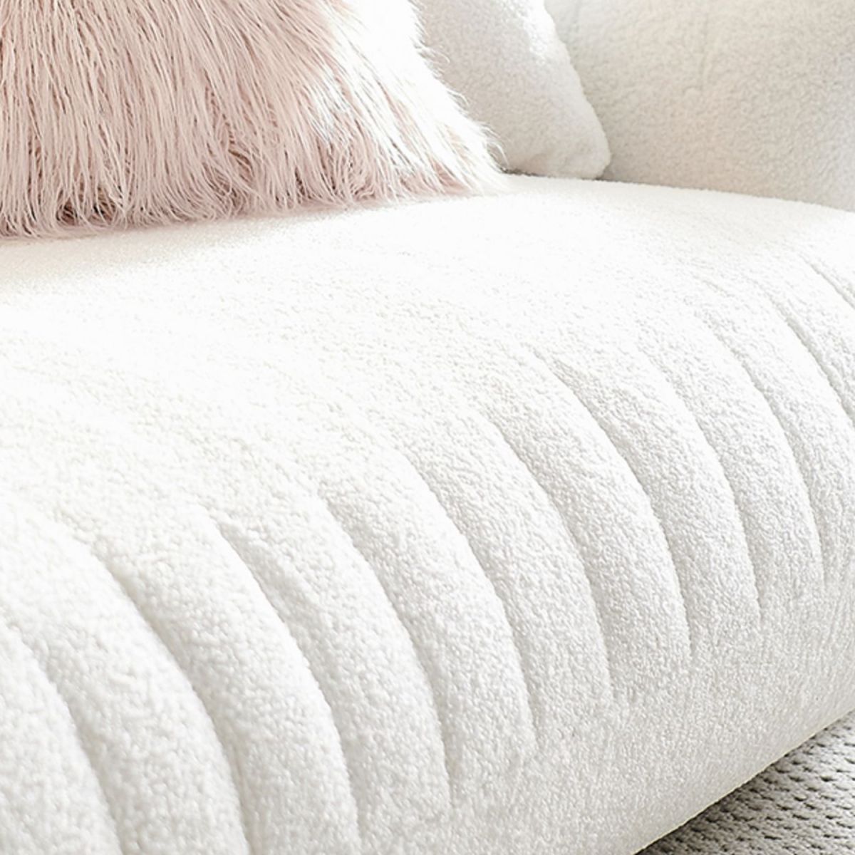 Modern 28.74" H Wool Recessed Arm Sofa in White for Living Room