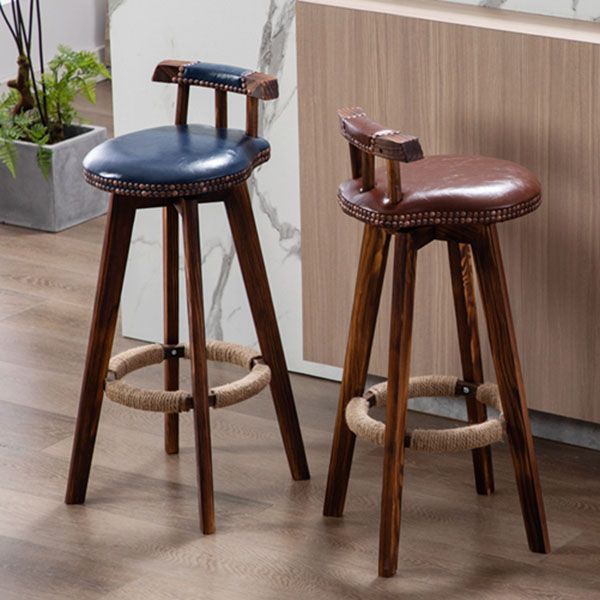 Sgabello da bancone senza braccioli con schienale tradizionale Sgabello da bar per uso domestico in legno con cuscino in pelle