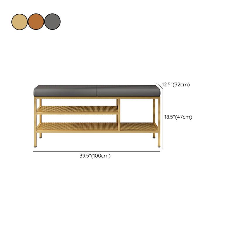 Metal Cushioned Bench Modern Seating Bench with Shelves for Entryway Clearhalo 'Benches' 'Chairs & Seating' 'furn' 'furn_benches' 'Furniture' 'Living Room Furniture' 1200x1200_71a9cb33-b5ec-4ea3-b9b6-2b4616620402
