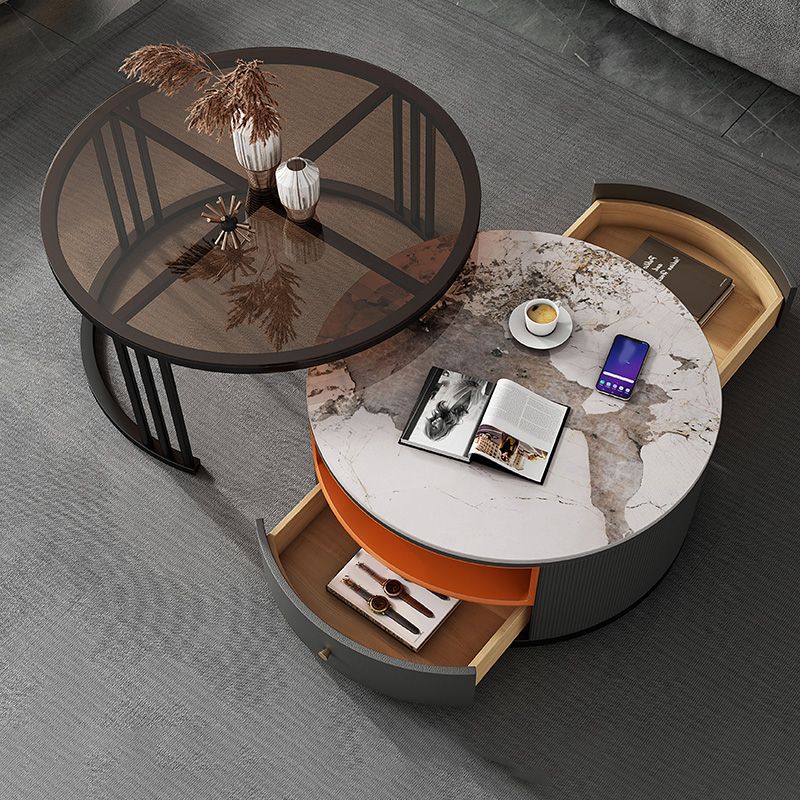 Round Coffee Table Set Frame Nesting Coffee Table Set with 2 Drawers Clearhalo 'Coffee & Accent Tables' 'Coffee Tables' 'coffee_tables' 'furn' 'furn_coffee_tables' 'Furniture' 'Living Room Furniture' 1200x1200_71a9d42d-1d95-420e-868a-89f19b29744f