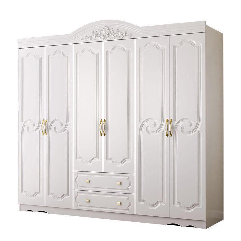 French Country Wardrobe Cabinet White Engineered Wood Wardrobe with 2 Drawers Clearhalo 'Armoires & Wardrobes' 'armoires_wardrobes' 'Bedroom Furniture' 'furn' 'furn_armoires_wardrobes' 'Furniture' 1200x1200_71abd470-dce6-4a82-b87f-b73db267168d