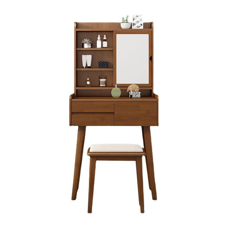Solid Wood Vanity Table Set 3-Drawer Makeup Vanity Table with Mirror and Stool Clearhalo 'Bedroom Furniture' 'furn' 'furn_makeup_vanities' 'Furniture' 'Makeup Vanities' 'makeup_vanities' 1200x1200_71ac243e-575d-4ec9-a82c-905134f051c5