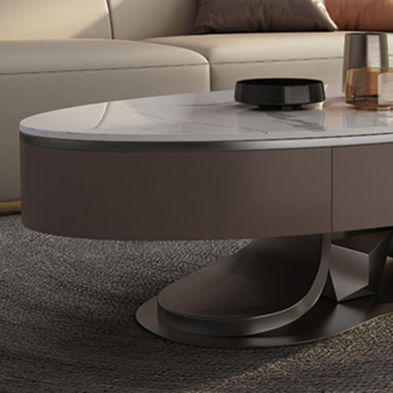 Glam Stone Single Coffee Table Pedestal Coffee Cocktail Table with Storage Drawers Clearhalo 'Coffee & Accent Tables' 'Coffee Tables' 'coffee_tables' 'furn' 'furn_coffee_tables' 'Furniture' 'Living Room Furniture' 1200x1200_71acd8ad-e375-4e2f-a9fd-adc253761725