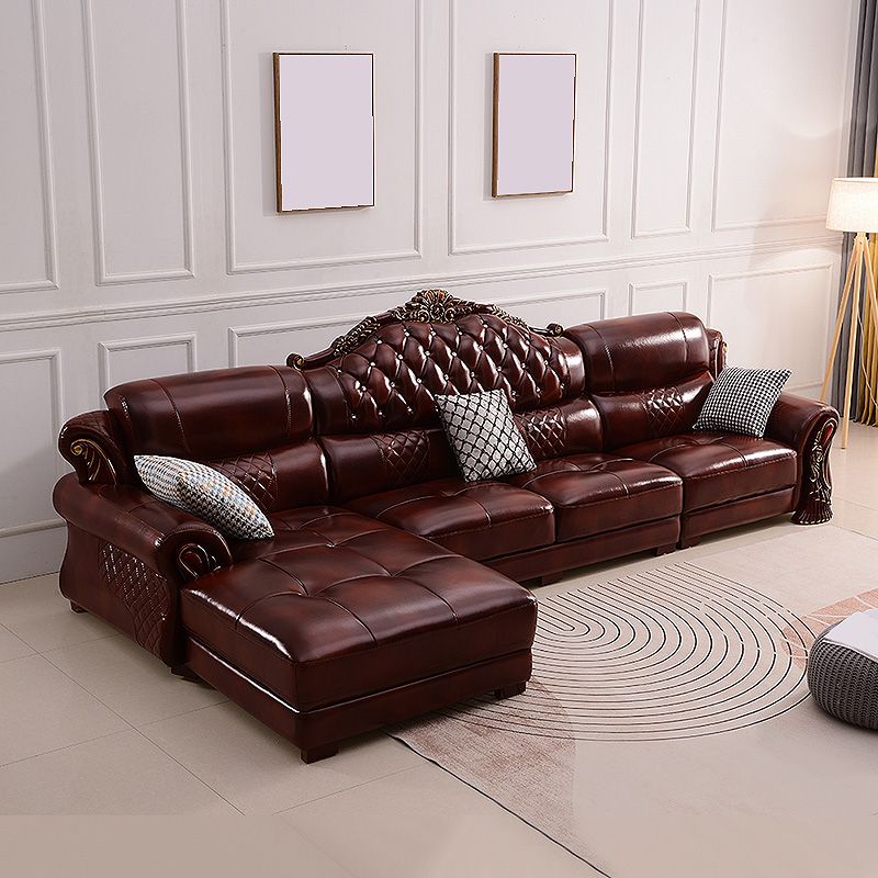 Genuine Leather Rolled Arm Sectional 36.22"High Camel Back Sofa, Dark Brown Clearhalo 'furn' 'furn_sectionals' 'Furniture' 'furniture_sectionals' 'Living Room Furniture' 'Sectionals' 1200x1200_71afd72c-e34b-4c46-b64c-6373dafa6380
