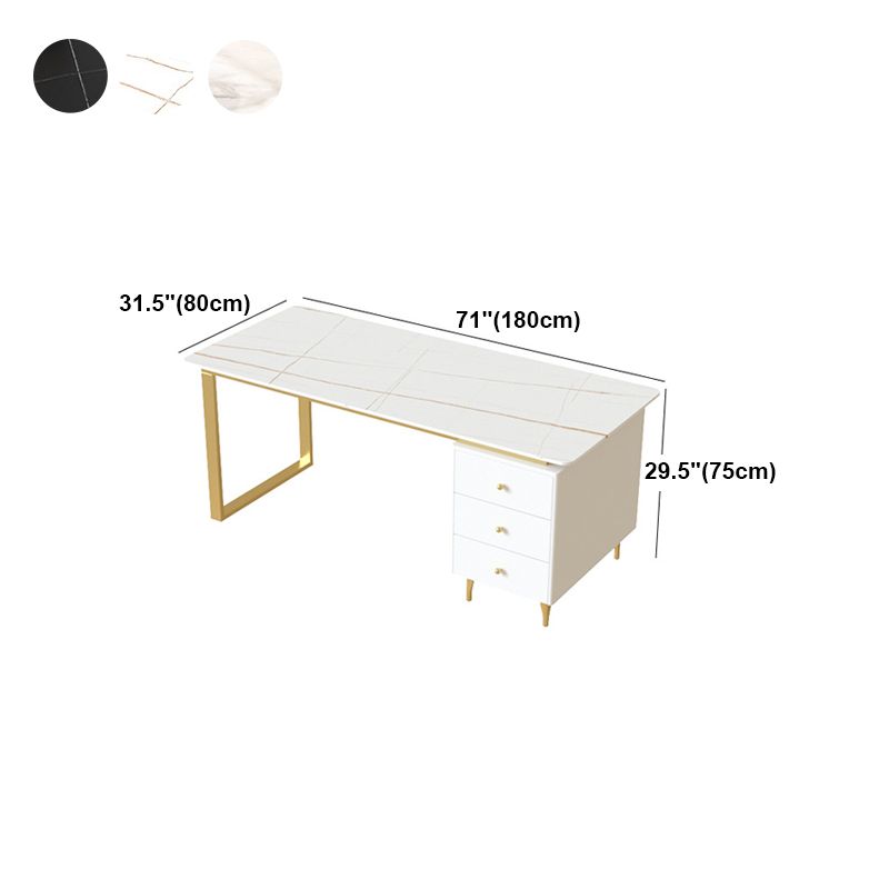 Metal Base Writing Desk Glam Style Office Desk with 3-drawer Clearhalo 'Furniture' 'furniture_office_desk' 'Office Desks' 'Office Furniture' 'office_desk' 1200x1200_71b0672f-b319-4879-b452-a40cc6a785f5