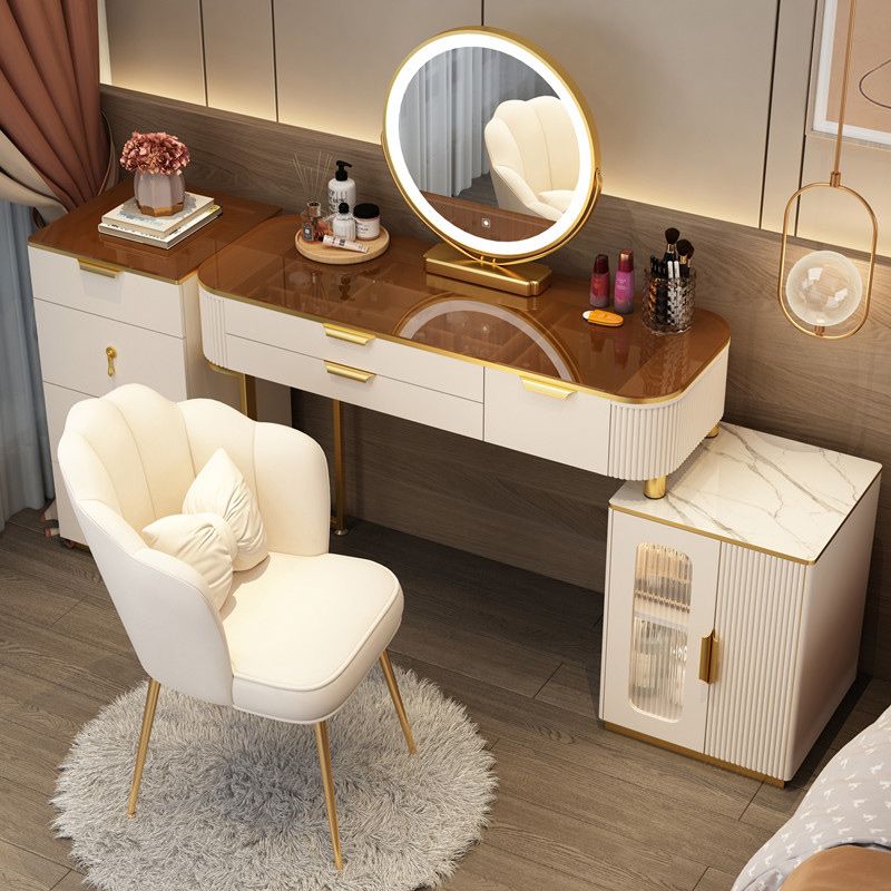 Lighted Mirror & 2/3 Drawers Vanity Table Set Glam Metal Dresser