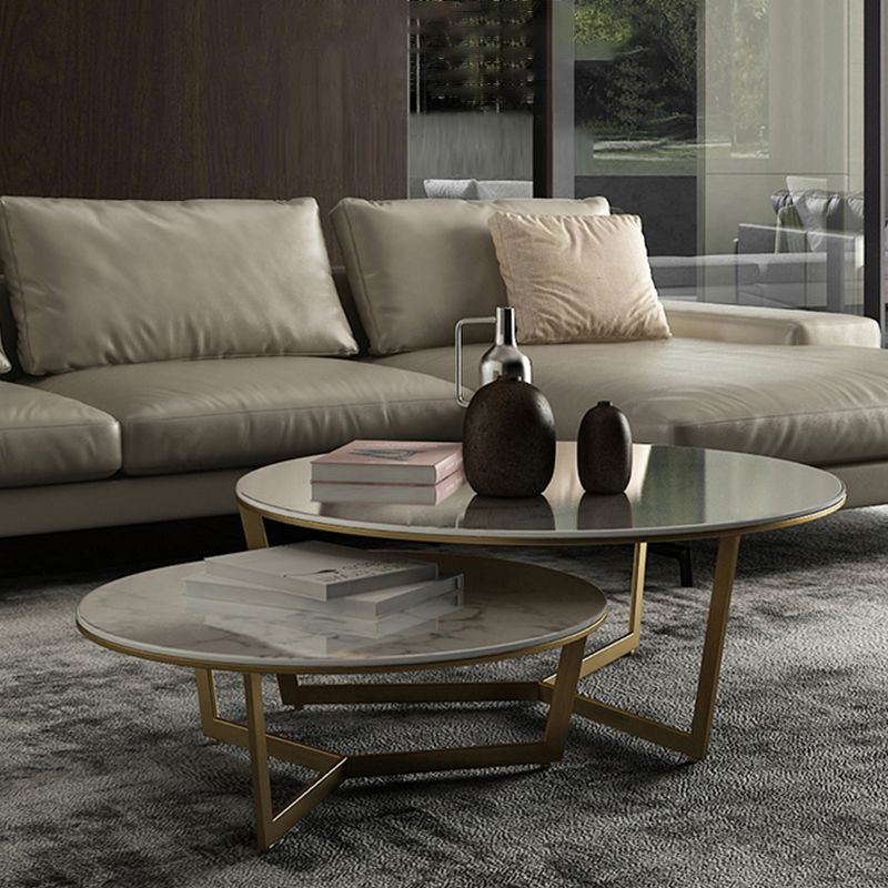 Contemporary Frame Coffee Table Round Slate Top Cocktail Table Clearhalo 'Coffee & Accent Tables' 'Coffee Tables' 'coffee_tables' 'furn' 'furn_coffee_tables' 'Furniture' 'Living Room Furniture' 1200x1200_71b41652-e785-48e5-bd4c-0cd9490b7f48