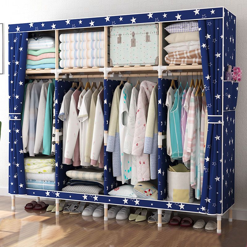 Metal Modern Armoire Shelves Storage Wardrobe Closet with Garment Rod