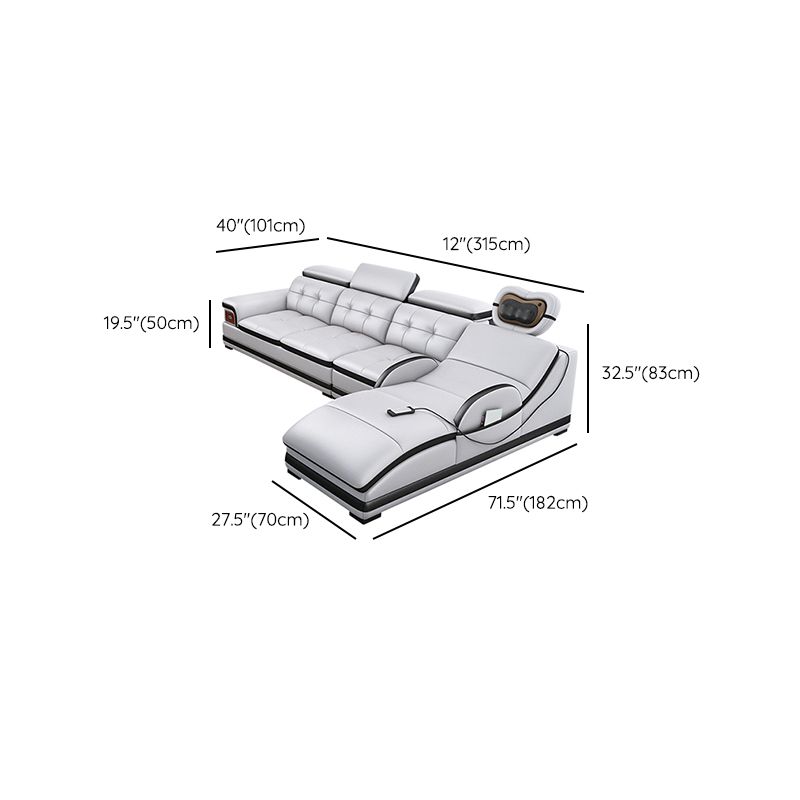 Modern Tufted Power Sectional & Chaise Gray Genuine Leather Sectional Sofa with Storage
