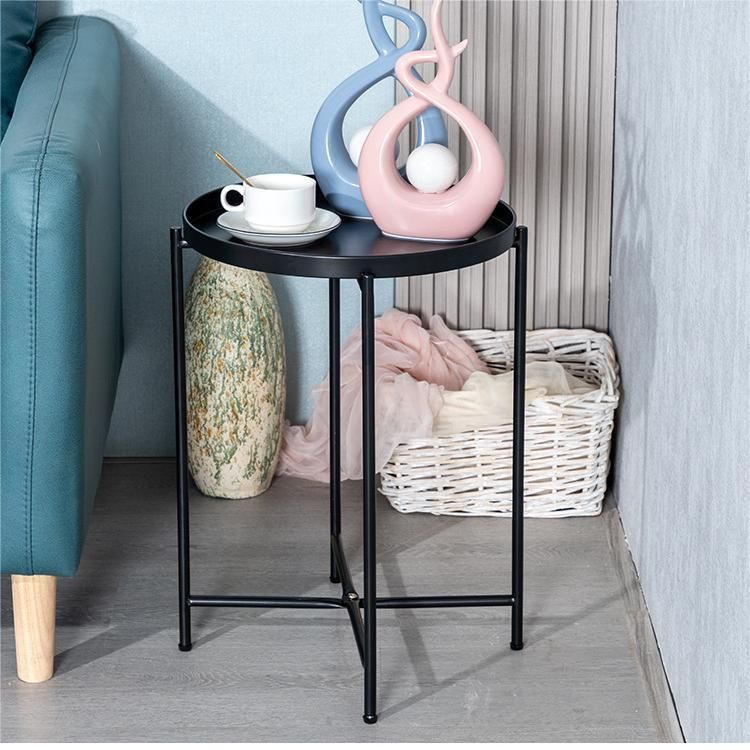 Mesa de las patas cruzadas modernas Mesa de esquina de la bandeja redonda de la parte superior del lado del lado