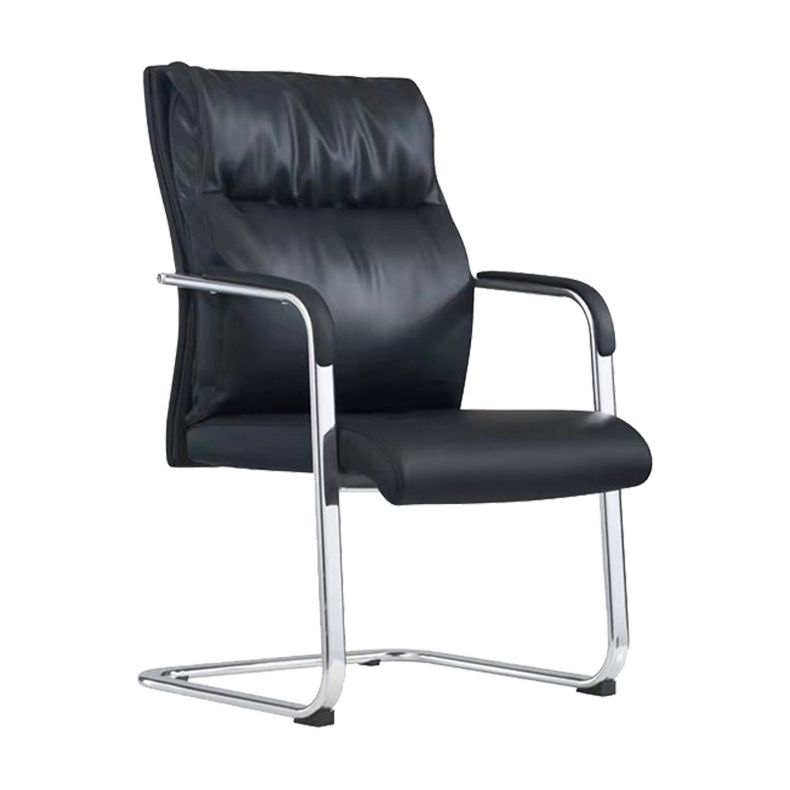 Fauteuil contemporain à accoudoirs fixes sans roues, chaise à dossier haut en cuir noir