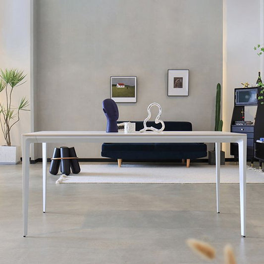 Metal Contemporary Rectangle Dining Table White Sintered Stone Table for Dining Room