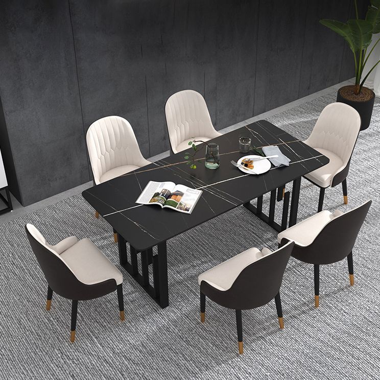 Glam Style Stone Top Double Pedestal Table Home Rectangle Dining Table Clearhalo 'Dining Tables & Seating' 'Dining Tables' 'dining_table' 'furn' 'furn_dining_table' 'Furniture' 'furniture_dining_table' 'Kitchen & Dining Furniture' 'kitchen' 'kitchen_dining_table' 1200x1200_71bf1acf-e023-4a07-b480-c64bcacaaab1