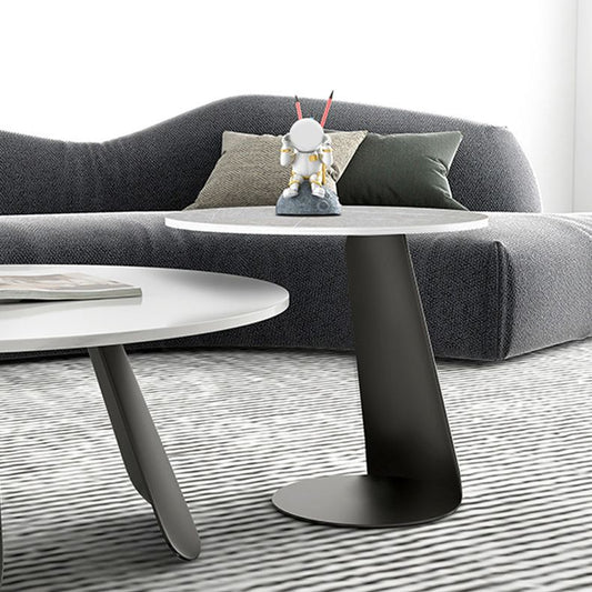 Slate Round Coffee Table Modern Metal Pedestal Cocktail Table