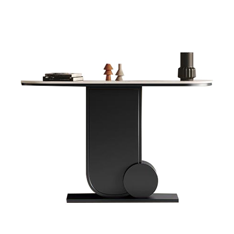 Glam Stone Accent Table Half Moon Metal Sofa Console Table for Hall