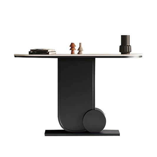 Glam Stone Accent Table Half Moon Metal Sofa Console Table for Hall