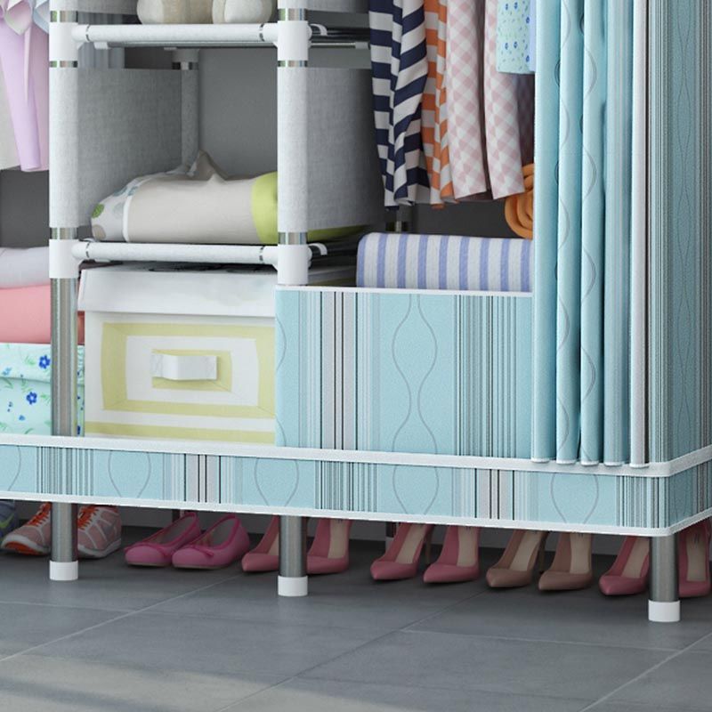 シルバースチールフレームワードローブキャビネットコンテンポラリーホームワードローブ